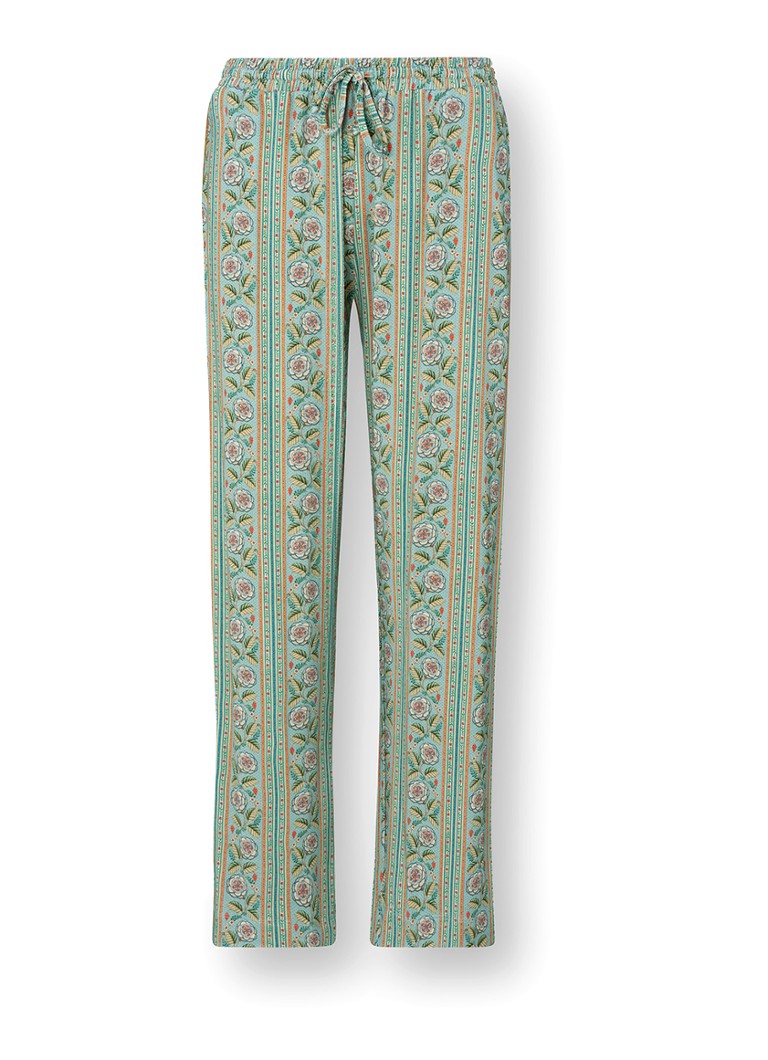 Pip Studio Dames Belin Rosa Rani pyjamabroek met bloemenprint in de kleur Turquoise, maat: S