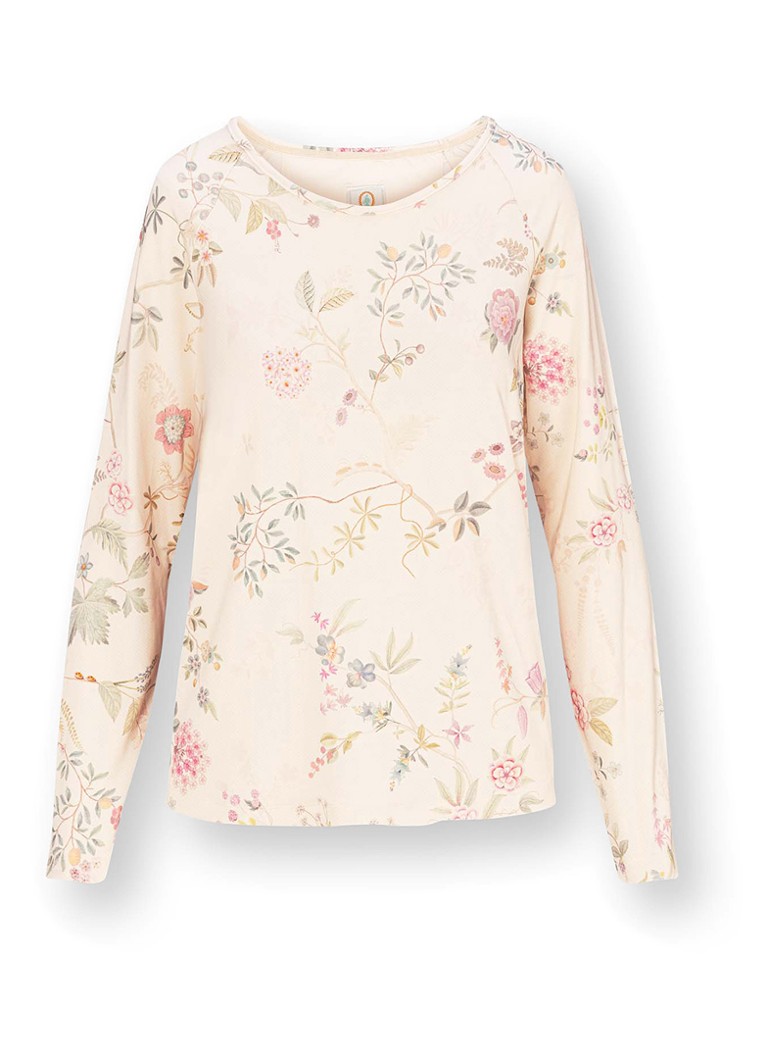 Pip Studio Dames Tina Bodhi Flower pyjamatop met bloemenprint in de kleur Gebroken wit, maat: S