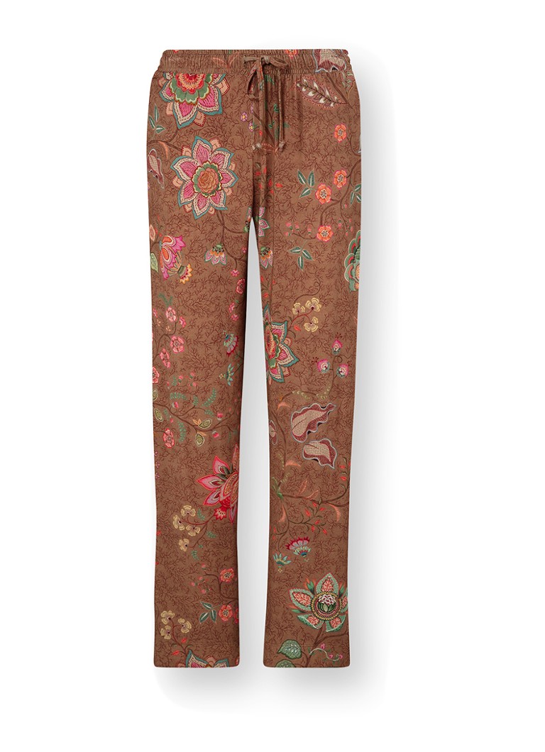 Pip Studio Dames Belin Mumbai Morning pyjamabroek met bloemenprint in de kleur Bruin, maat: S
