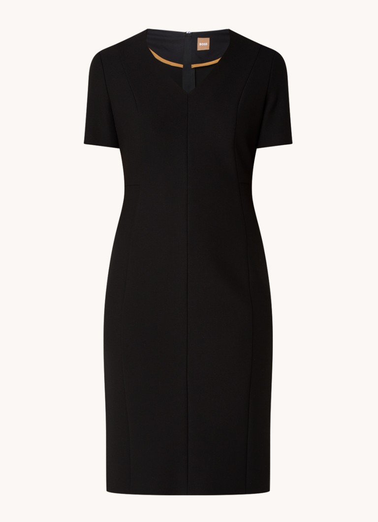BOSS Dames Damaisa midi jurk met V-hals in de kleur Zwart