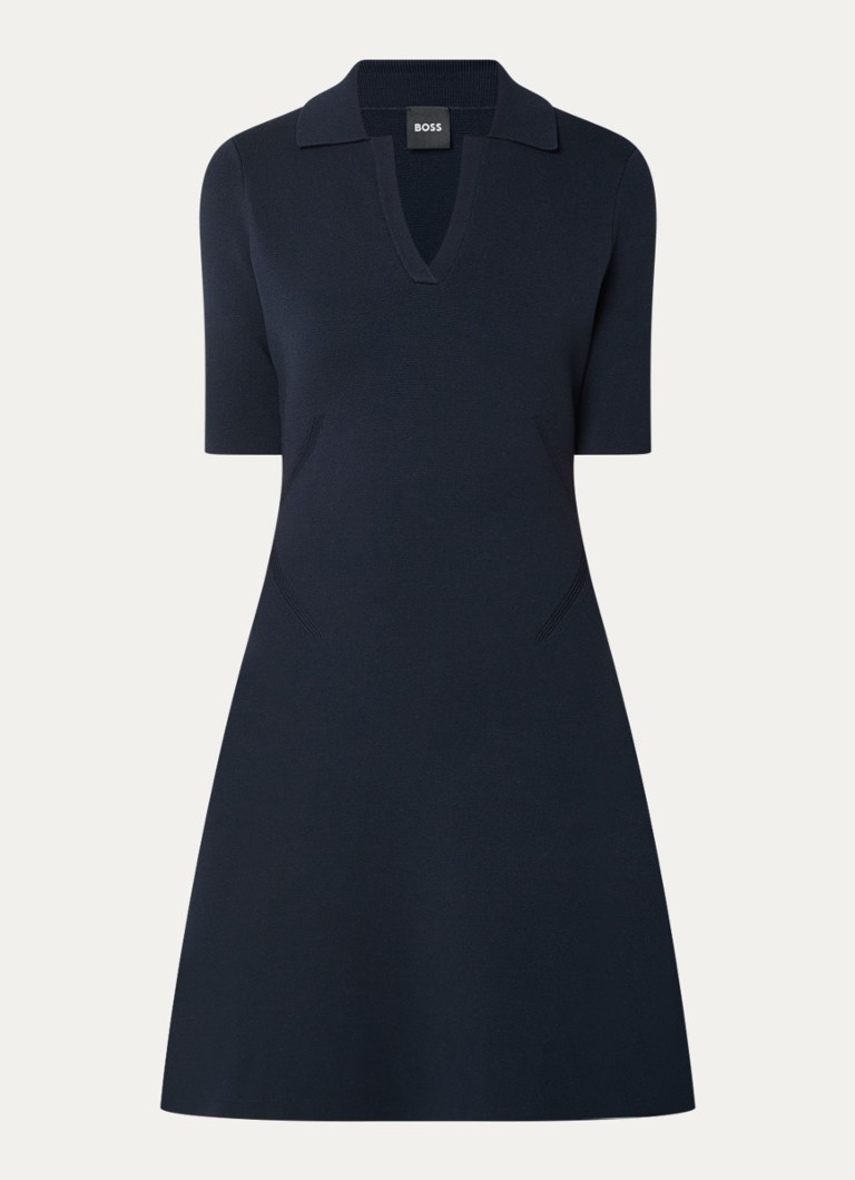 BOSS Dames Felita fijngebreide mini jurk met V-hals in de kleur Donkerblauw