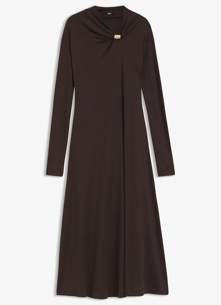 BOSS Dames Maxi jurk met watervalhals in de kleur Medium Brown-210 / Bruin