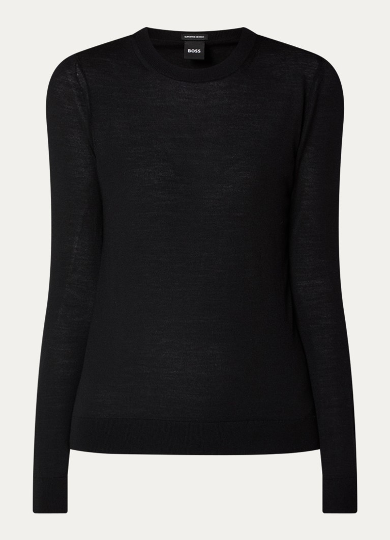 BOSS Dames Ferpina fijngebreide pullover van scheerwol in de kleur Zwart