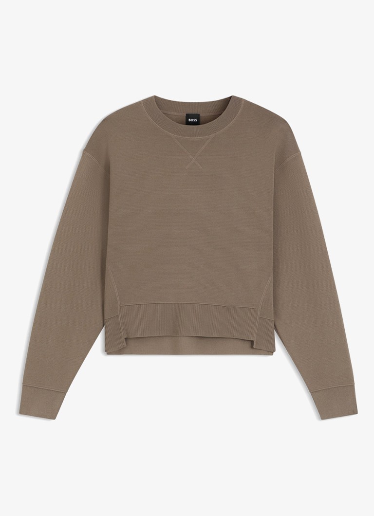 BOSS Dames Sweater met rib structuur in de kleur Brown Overflow-915 / Bruin