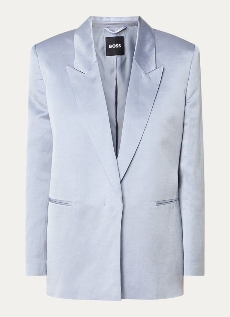 BOSS Dames Jovanamia blazer in linnenblend met paspelzakken in de kleur Blauwgrijs