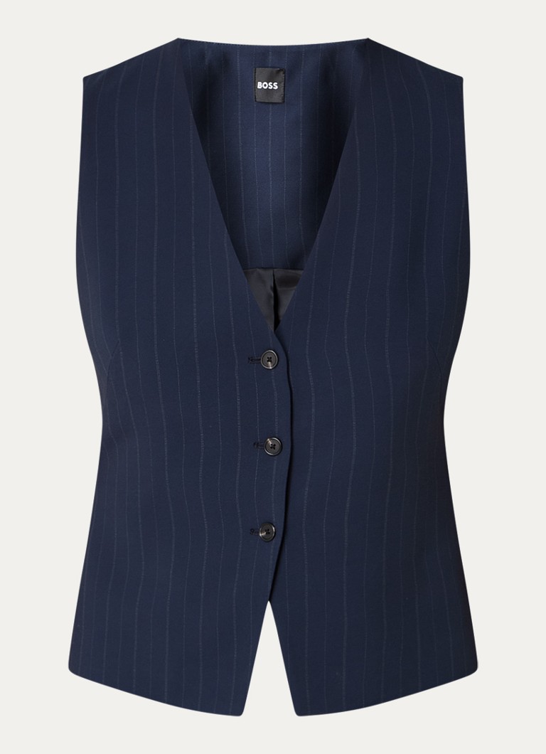 BOSS Dames Julinia gilet met krijtstreep in de kleur Donkerblauw