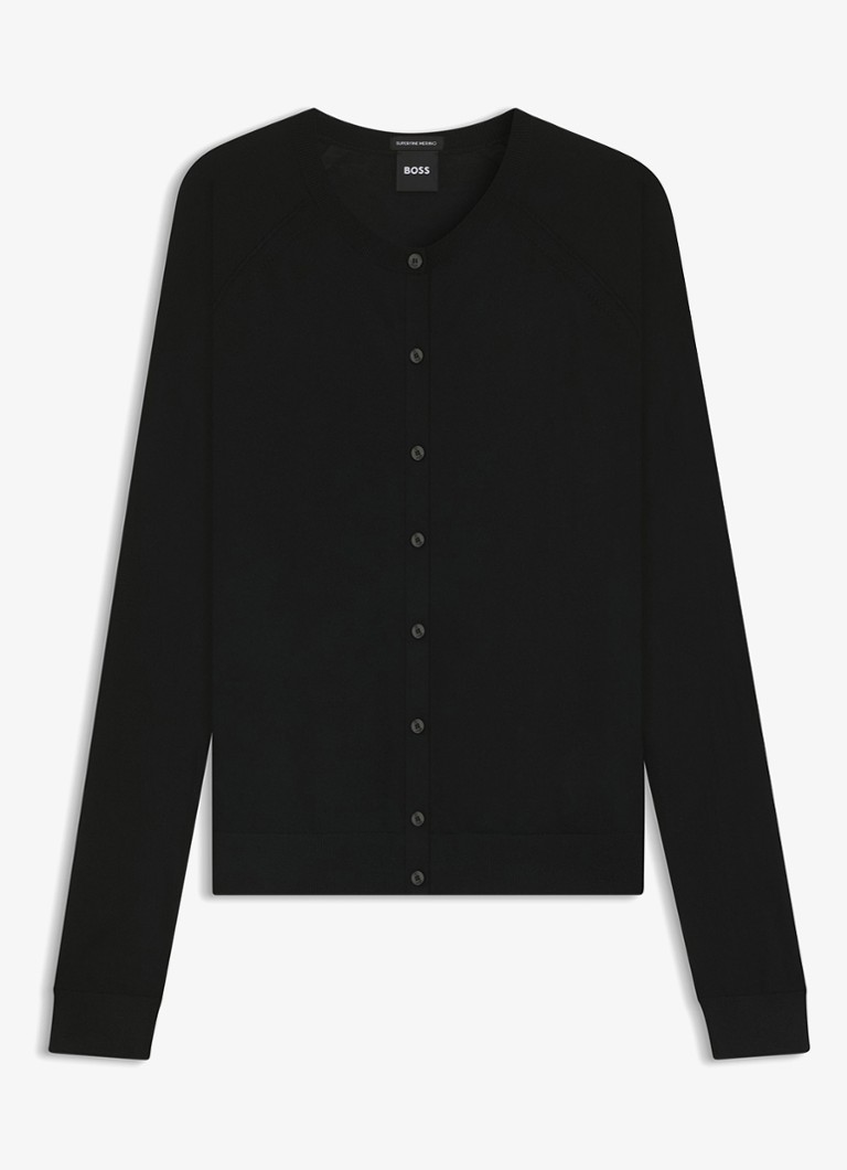BOSS Dames Fijngebreid vest van scheerwol in de kleur Zwart
