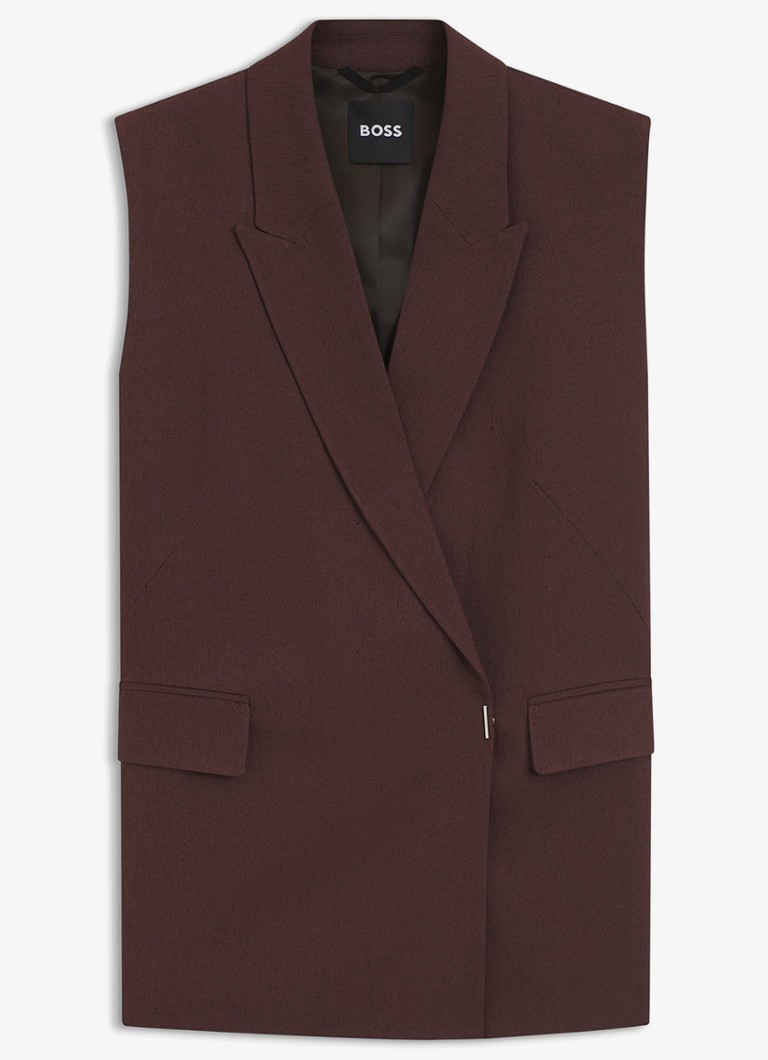 BOSS Dames Jankania gilet in linnenblend in de kleur Dark Brown-206 / Bruin