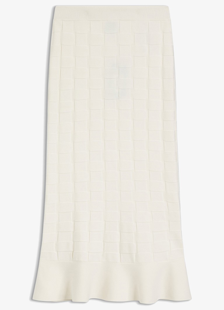 BOSS Dames Fijngebreide maxi rok met structuur in de kleur Gebroken wit
