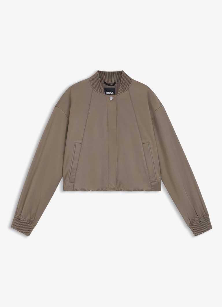BOSS Dames Bomber jack met steekzakken en glanzende finish in de kleur Brown Overflow-915 / Bruin