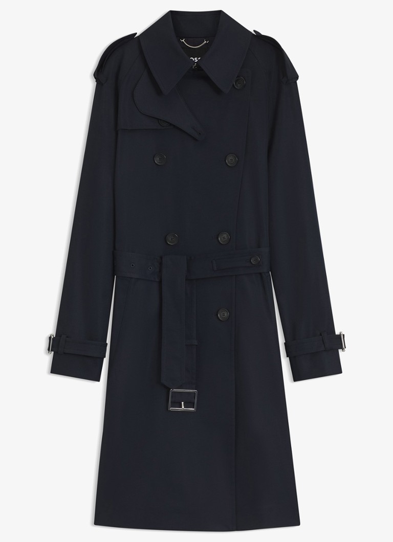 BOSS Dames Waterafstotende trenchcoat met gespriem in de kleur Dark Blue-404 / Blauw