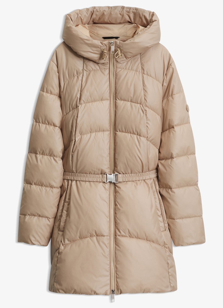 BOSS Dames Gewatteerde parka met capuchon en afneembare riem in de kleur Beige