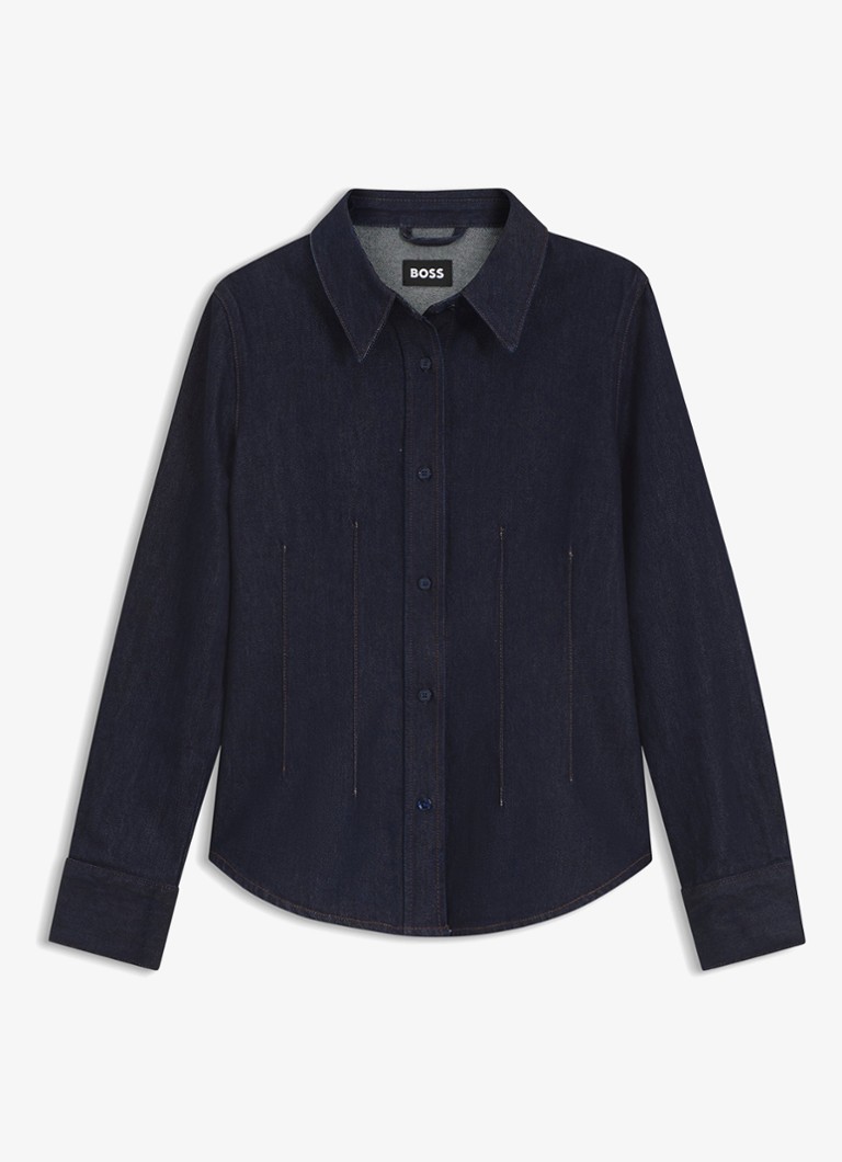 BOSS Dames Blouse van denim in de kleur Dark Blue-406 / Blauw