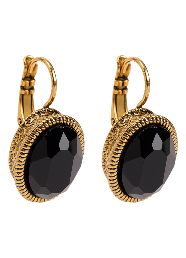 Camps & Camps Dames Jet black oorhangers verguld