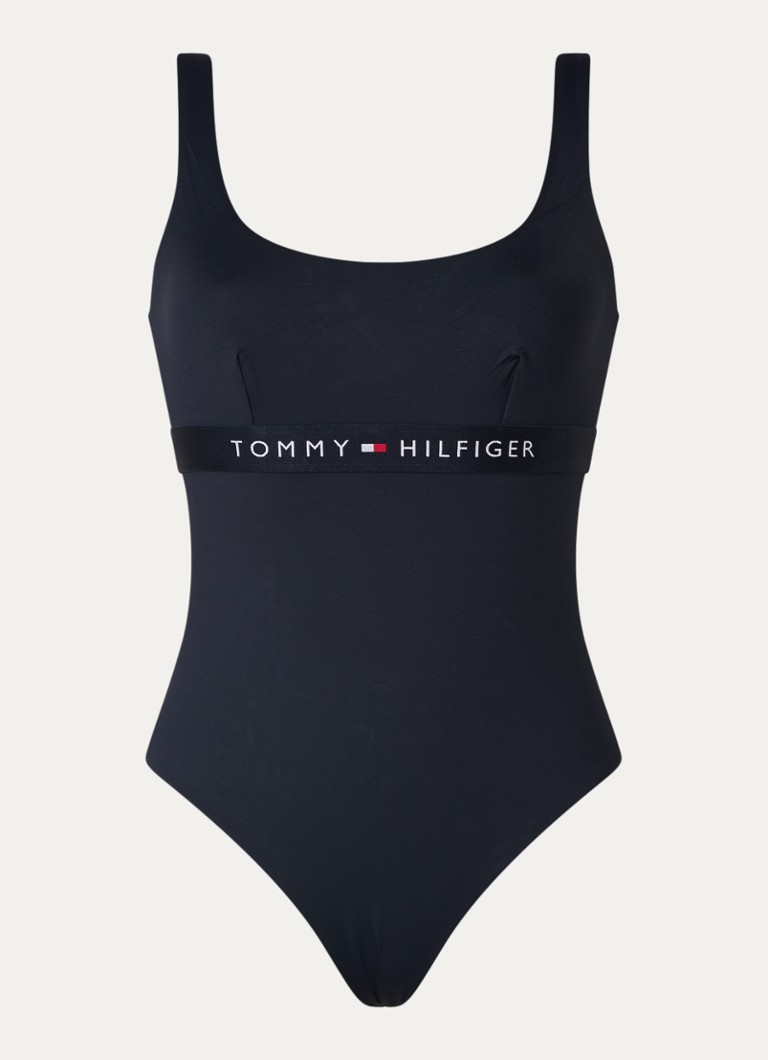 Tommy Hilfiger Dames Badpak met logoband in de kleur Donkerblauw