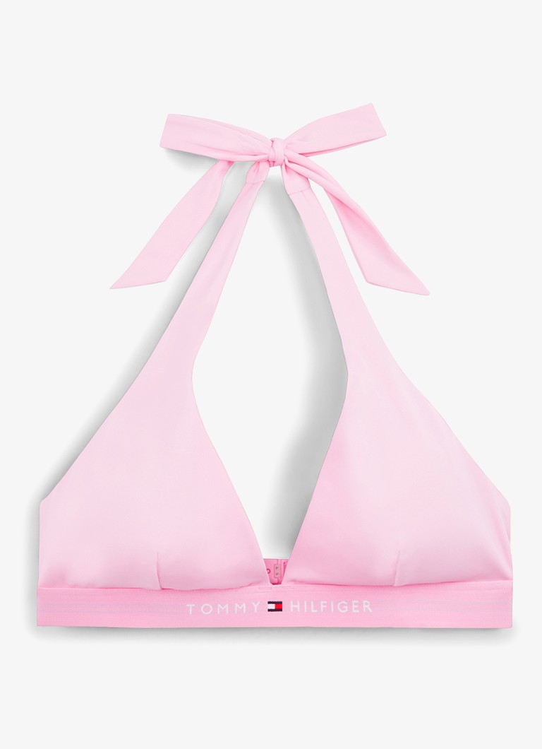 Tommy Hilfiger Dames Halter bikinitop met uitneembare vulling en logoband in de kleur Lichtroze