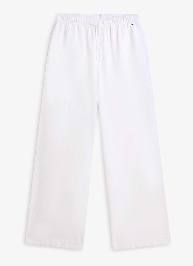 Tommy Hilfiger Dames Low waist wide fit palazzo broek met logo in de kleur Wit