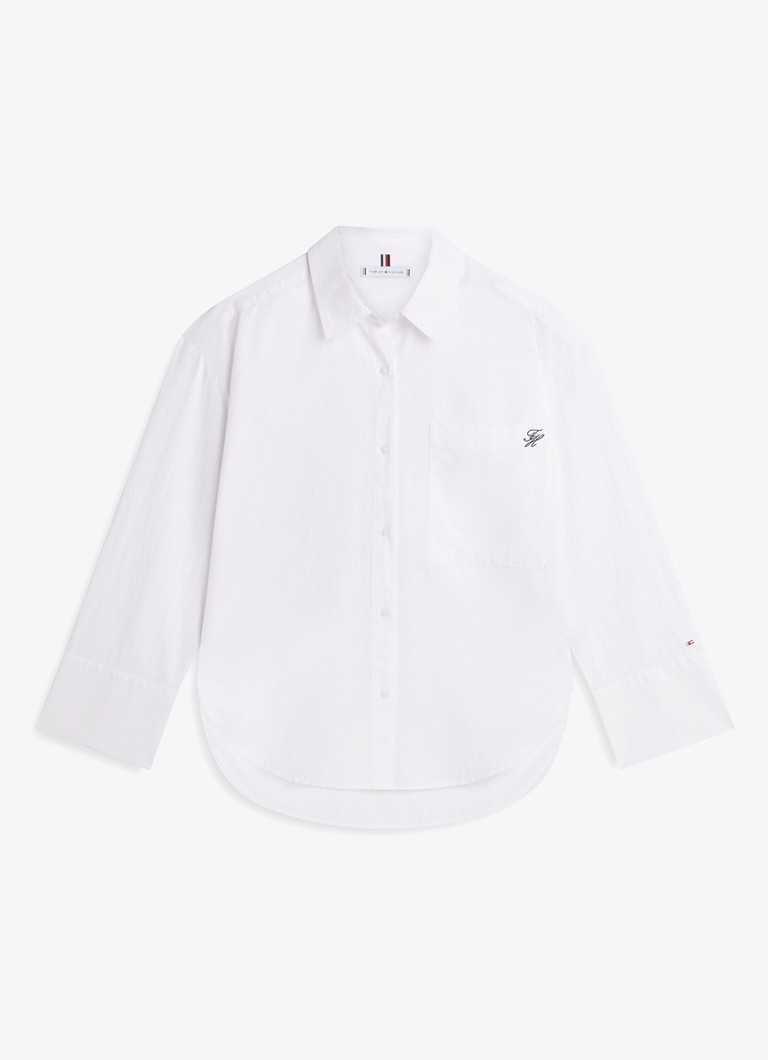 Tommy Hilfiger Dames Blouse met logoborduring in de kleur Wit