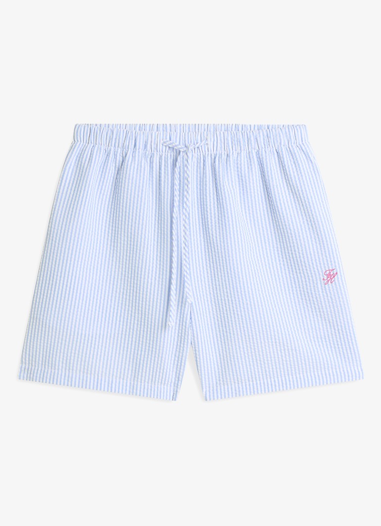 Tommy Hilfiger Dames Mid waist wide fit strandshort met streepprint in de kleur Lichtblauw