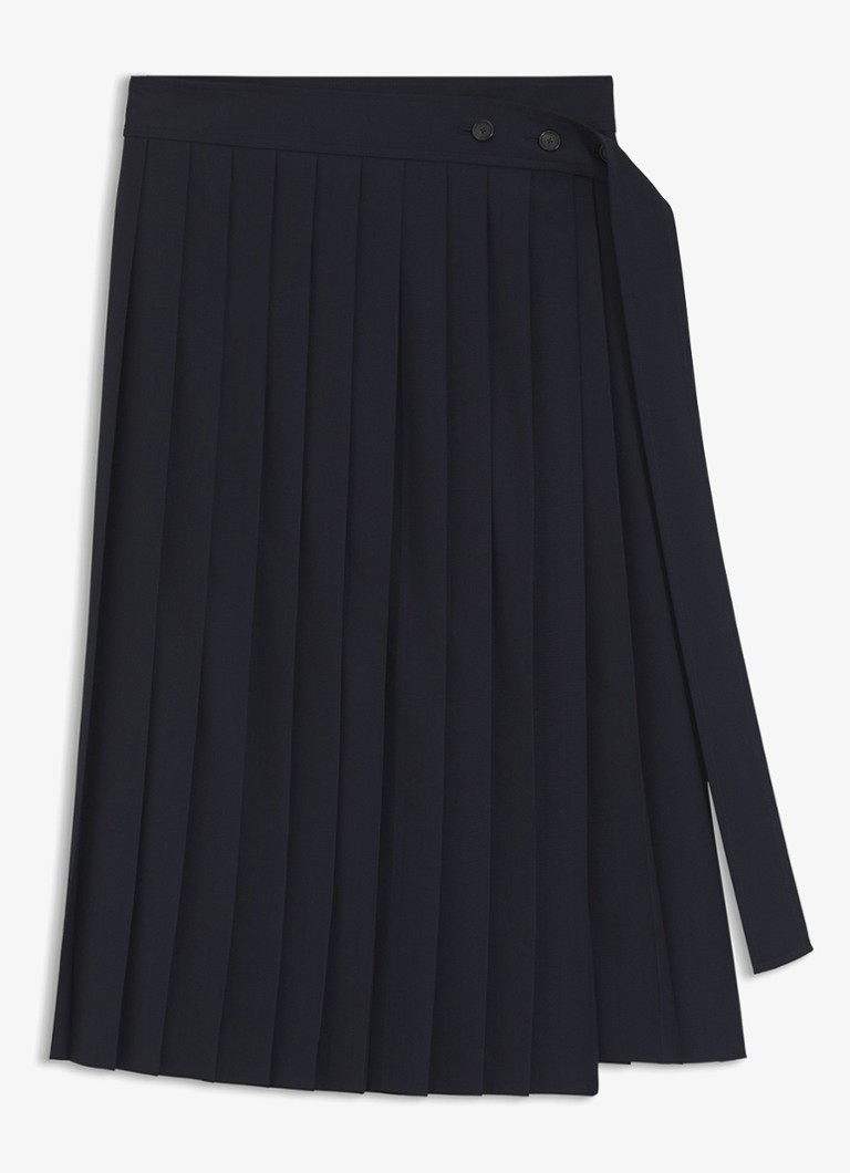 BOSS Dames Midi plooirok in wolblend in de kleur Donkerblauw