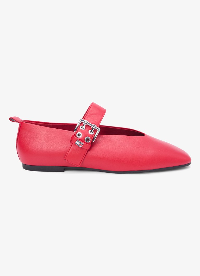 Tommy Hilfiger Dames Ballerina van schapenleer in de kleur Rood