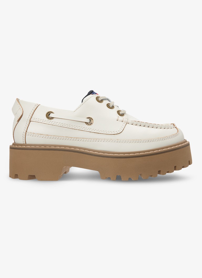 Tommy Hilfiger Dames Bootschoen van leer in de kleur Ivoor