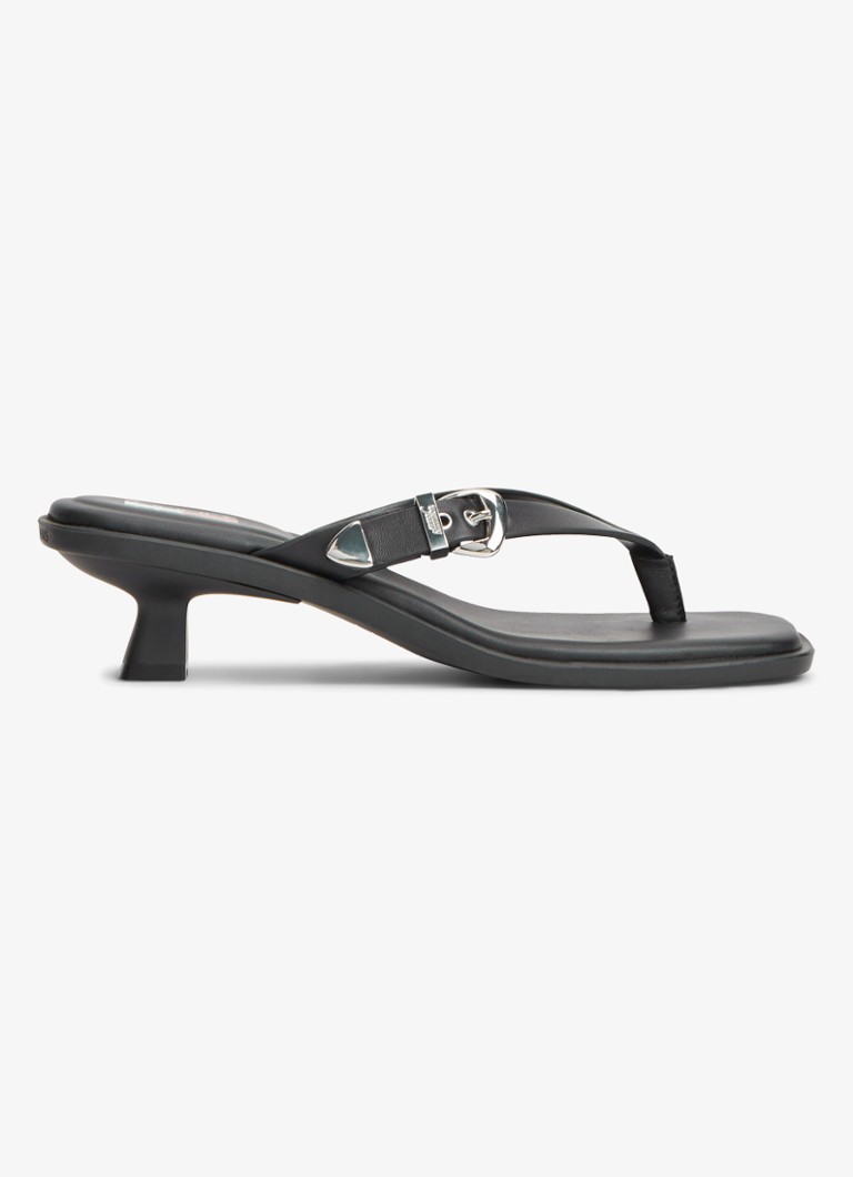 Tommy Hilfiger Dames Sandalette van leer in de kleur Zwart