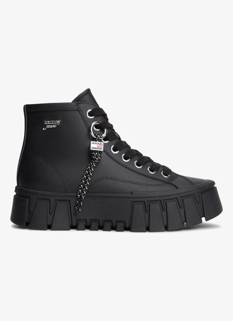 Tommy Hilfiger Dames Sneaker met plateauzool in de kleur Zwart