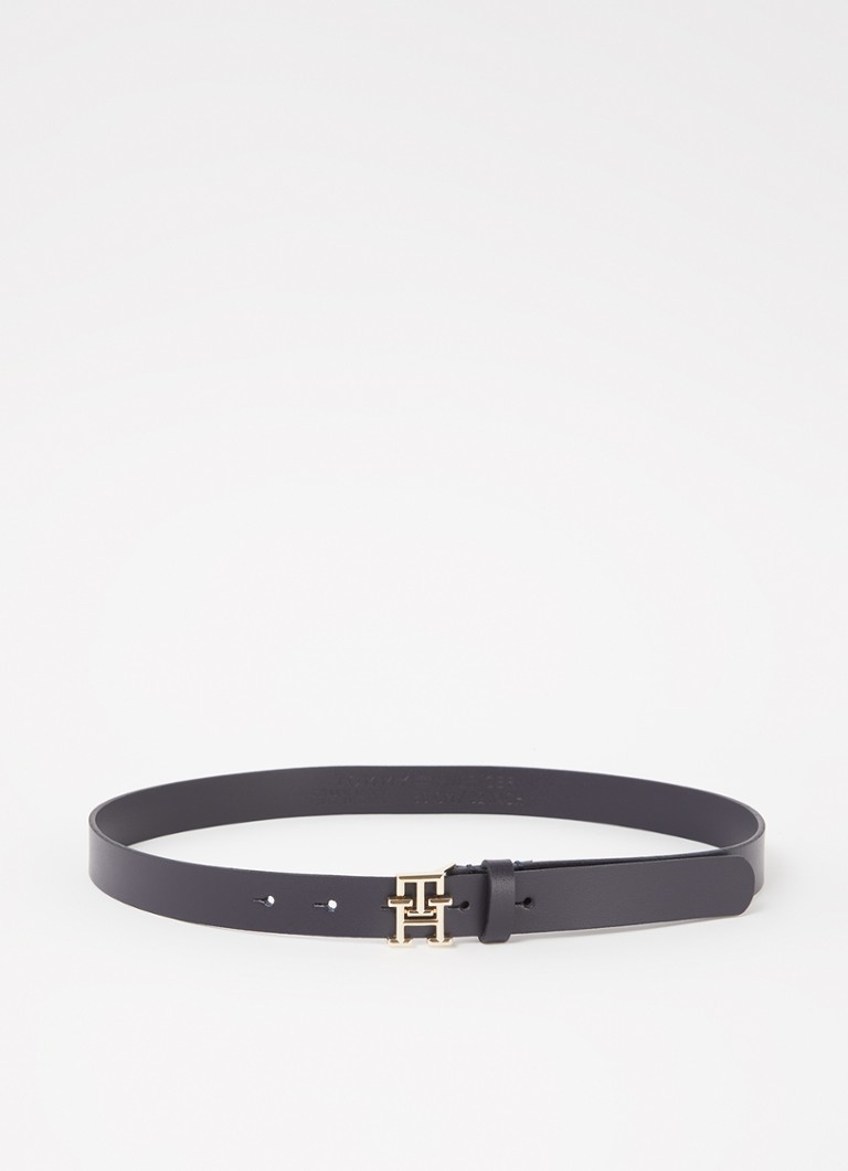 Tommy Hilfiger Dames Riem van leer met logo in de kleur Donkerblauw