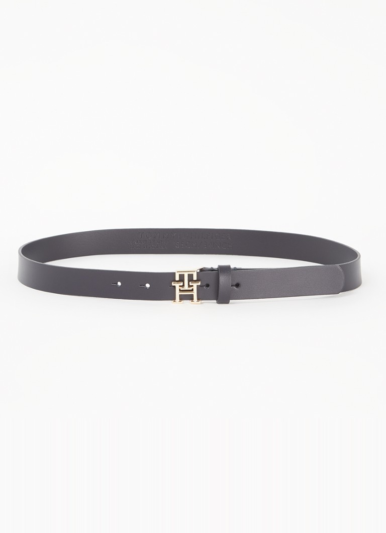 Tommy Hilfiger Dames Riem van leer met logo in de kleur Donkerblauw