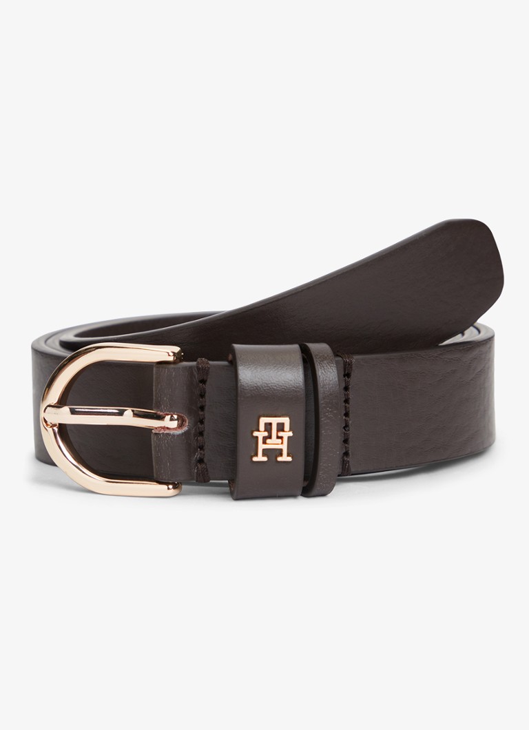 Tommy Hilfiger Dames Riem van leer met logo in de kleur Donkerbruin