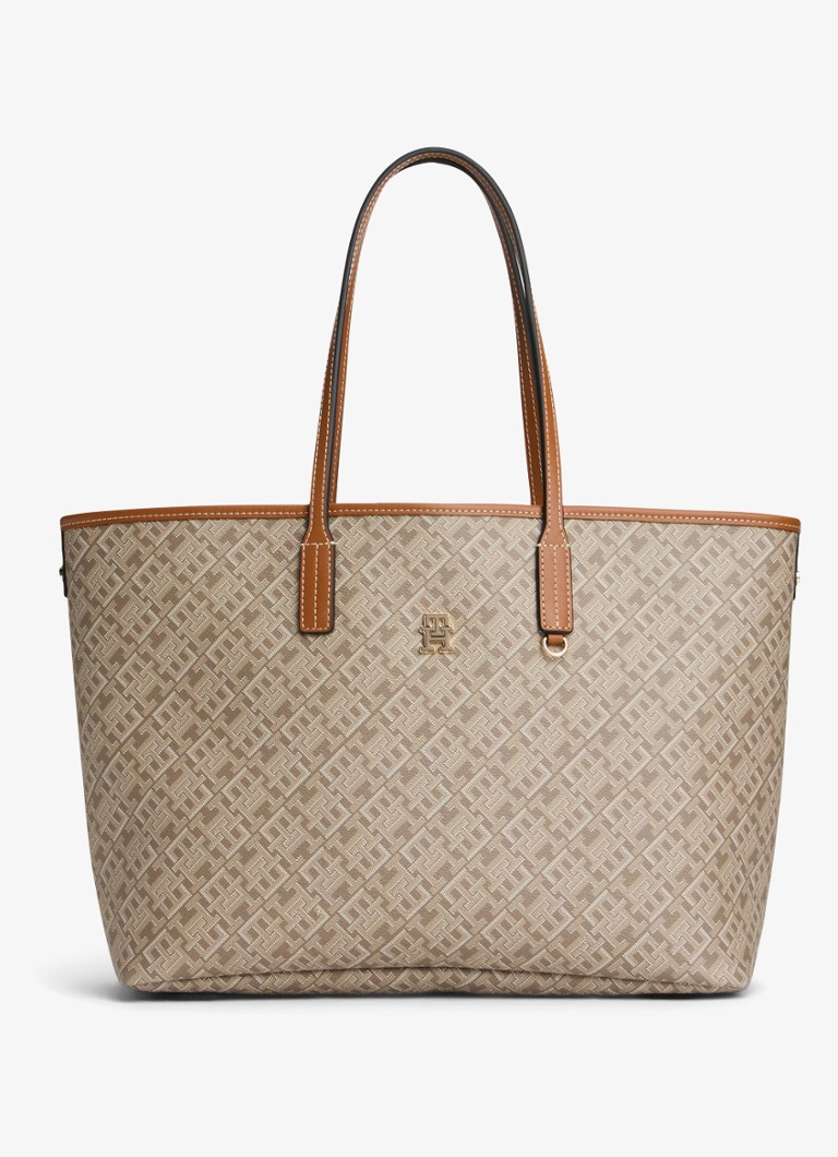 Tommy Hilfiger Dames Schoudertas met logoprint in de kleur Naturel