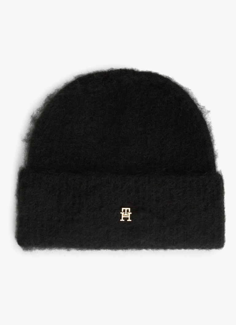 Tommy Hilfiger Dames Muts van wol met logo in de kleur Zwart