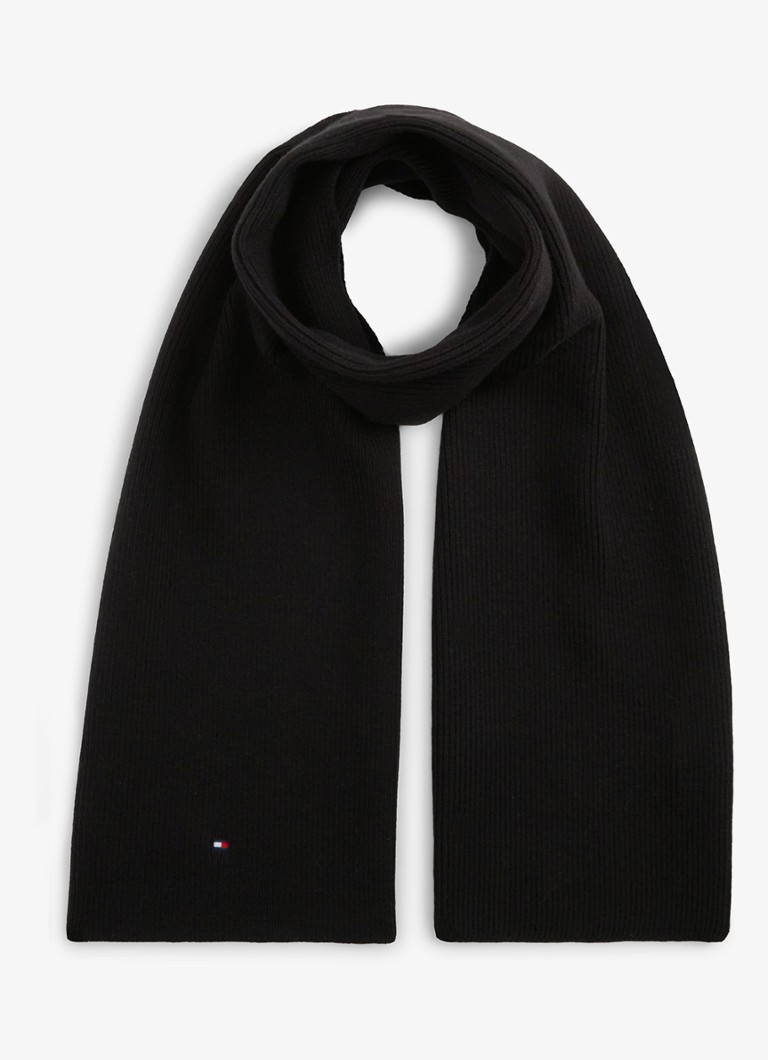 Tommy Hilfiger Dames Ribgebreide sjaal in wolblend in de kleur Zwart