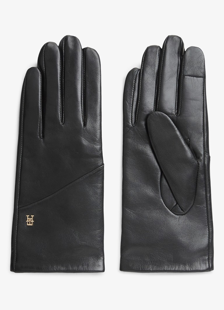 Tommy Hilfiger Dames Handschoenen van leer met logo in de kleur Zwart