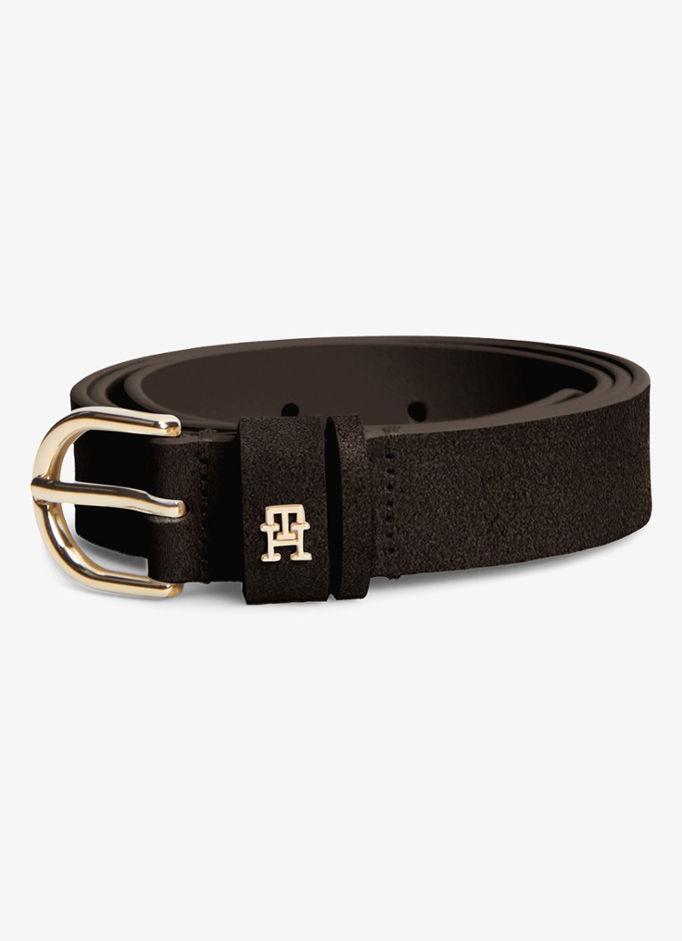 Tommy Hilfiger Dames Riem van leer met logo in de kleur Donkerbruin