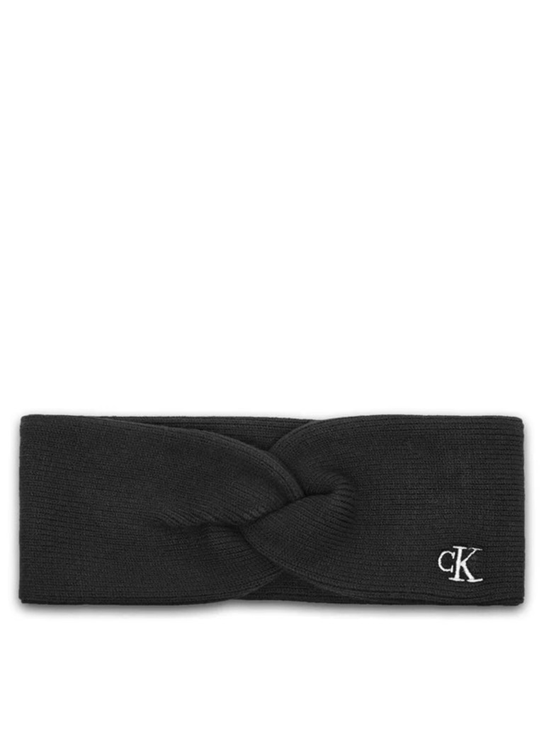 Calvin Klein Dames Fijngebreide haarband met logo in de kleur Zwart