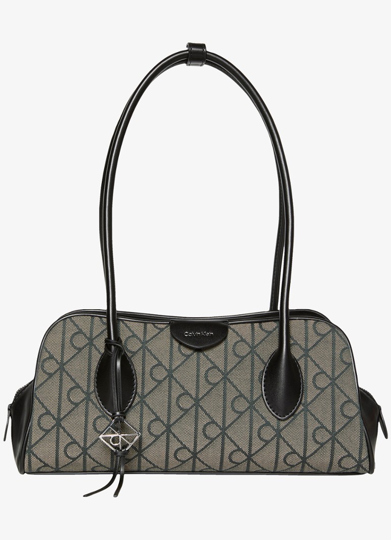 Calvin Klein Dames Schoudertas met logoprint in de kleur Lotus Beige/Black Aop Jqd-8E3 / Zwart