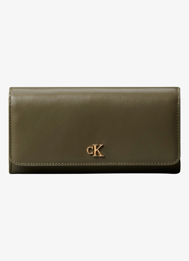 Calvin Klein Dames Portemonnee van leer met logo in de kleur Olijfgroen