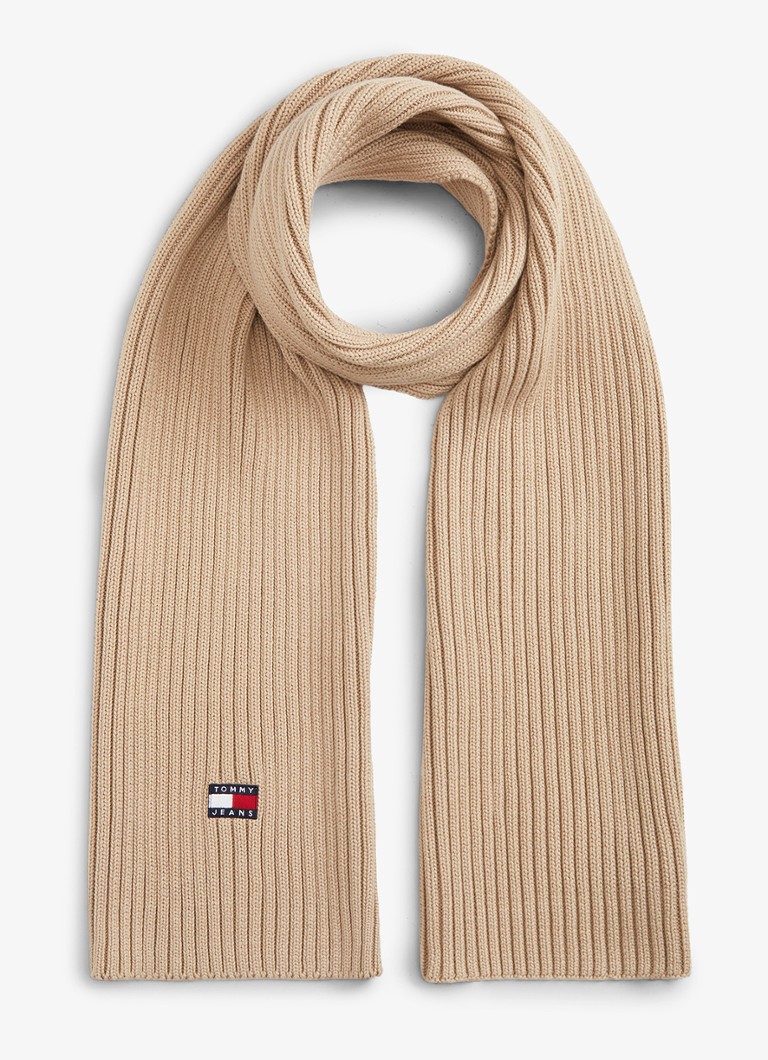 Tommy Hilfiger Dames Heritage ribgebreide sjaal met logo in de kleur Zand