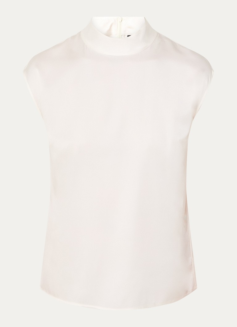 BOSS Dames Bidriz top in zijdeblend met opstaande kraag in de kleur Gebroken wit