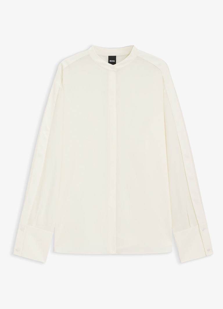 BOSS Dames Blouse van zijde met ronde hals in de kleur Creme