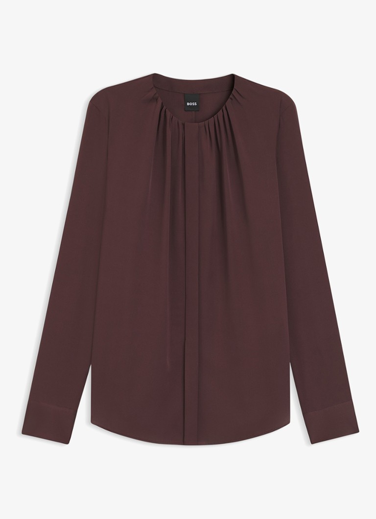 BOSS Dames Banorah blouse in zijdeblend in de kleur Dark Brown-206 / Bruin
