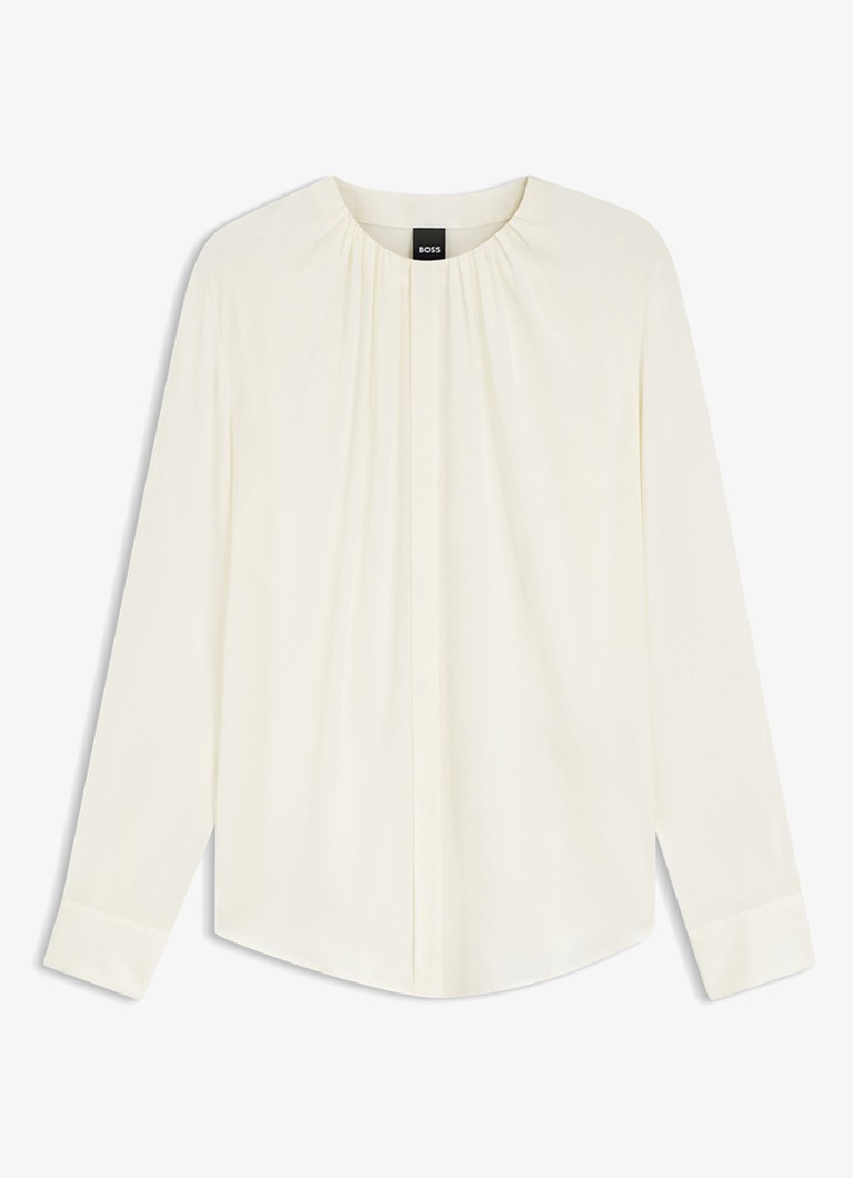 BOSS Dames Blouse met plooien in de kleur Gebroken wit