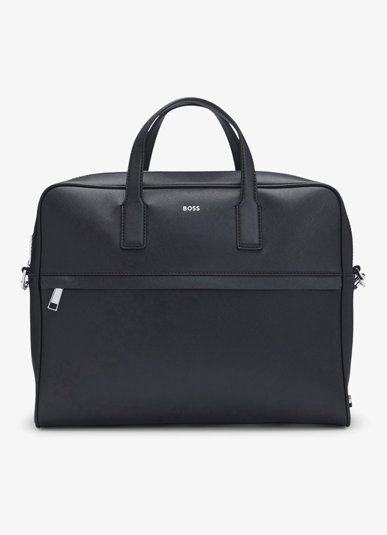 BOSS Heren Zair businesstas van leer met 15 inch laptopvak in de kleur Zwart