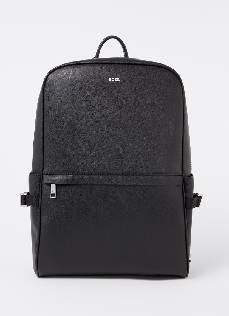 BOSS Heren Zair rugzak van leer met logo in de kleur Zwart