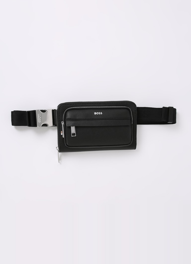 BOSS Heren Zair crossbodytas van leer met logo in de kleur Zwart