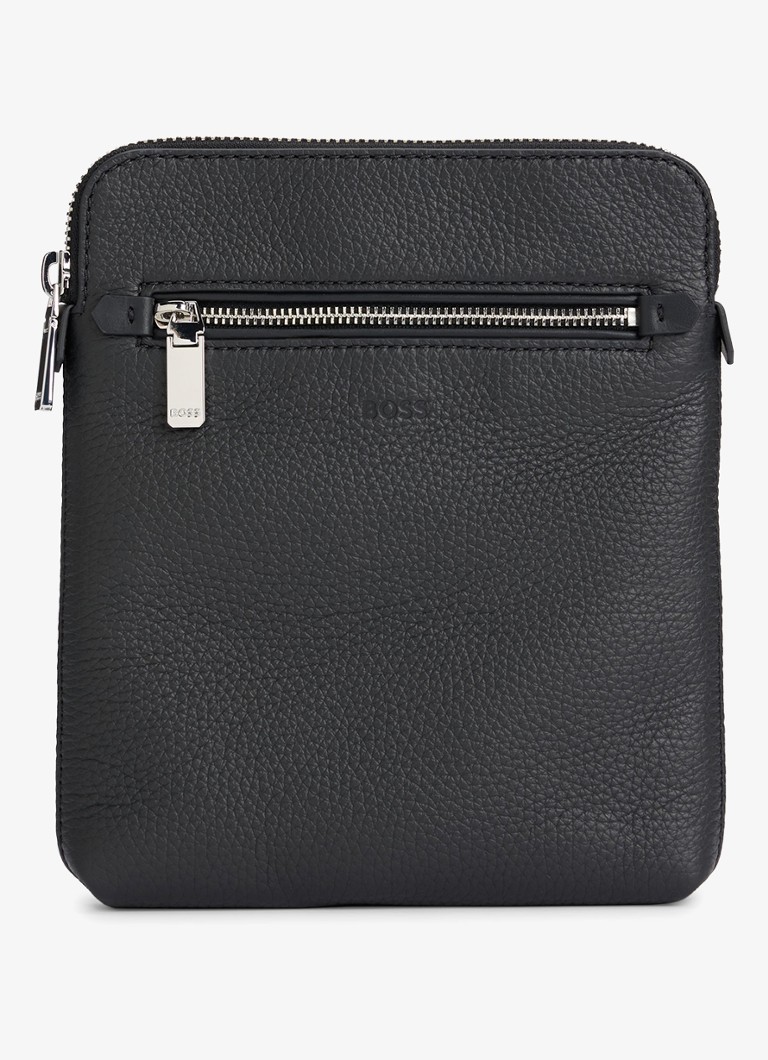 BOSS Heren New Crosstown crossbodytas van leer in de kleur Zwart