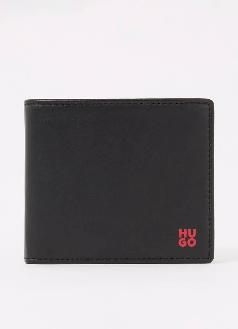 HUGO Heren Tibby portemonnee van leer met logo in de kleur Zwart