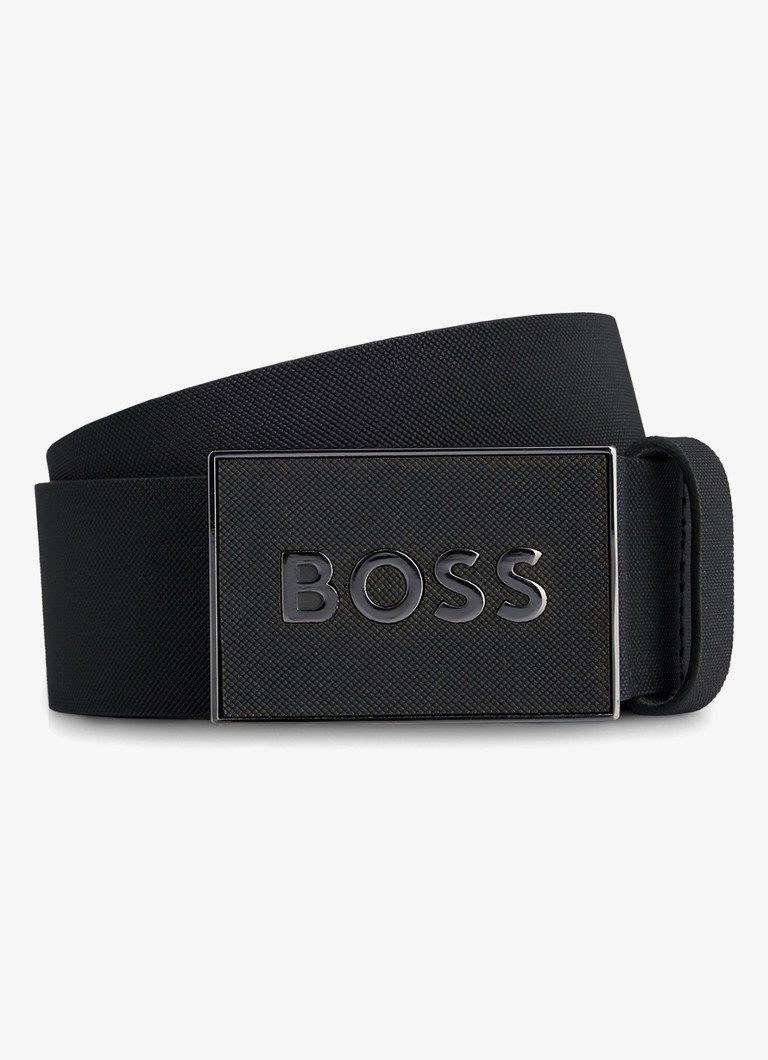 BOSS Heren Riem van Italiaans leer met logo op koppelsluiting in de kleur Diepzwart
